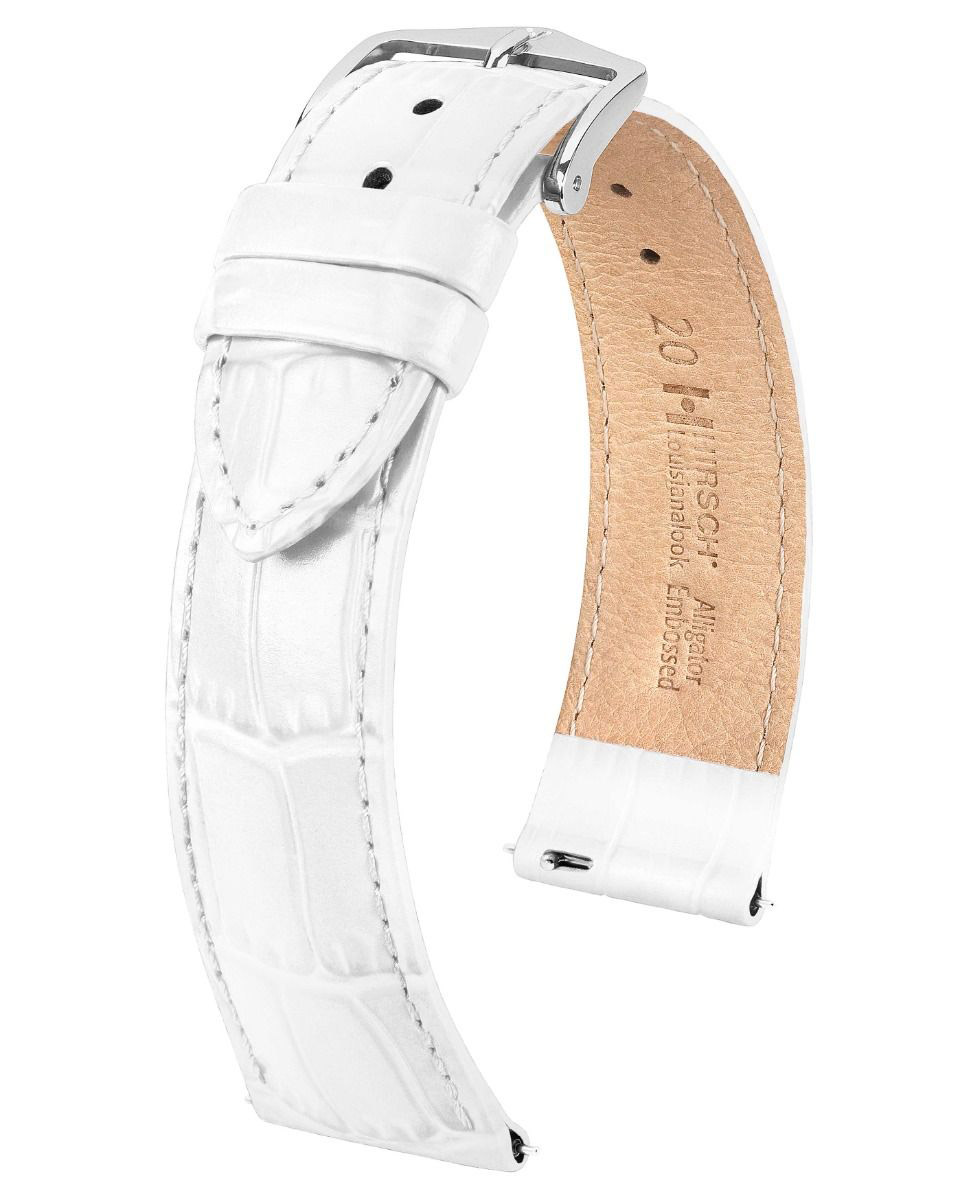 Hirsch 03427000-2-18 Uhren-Lederarmband Louisianalook L 18 mm Weiß
