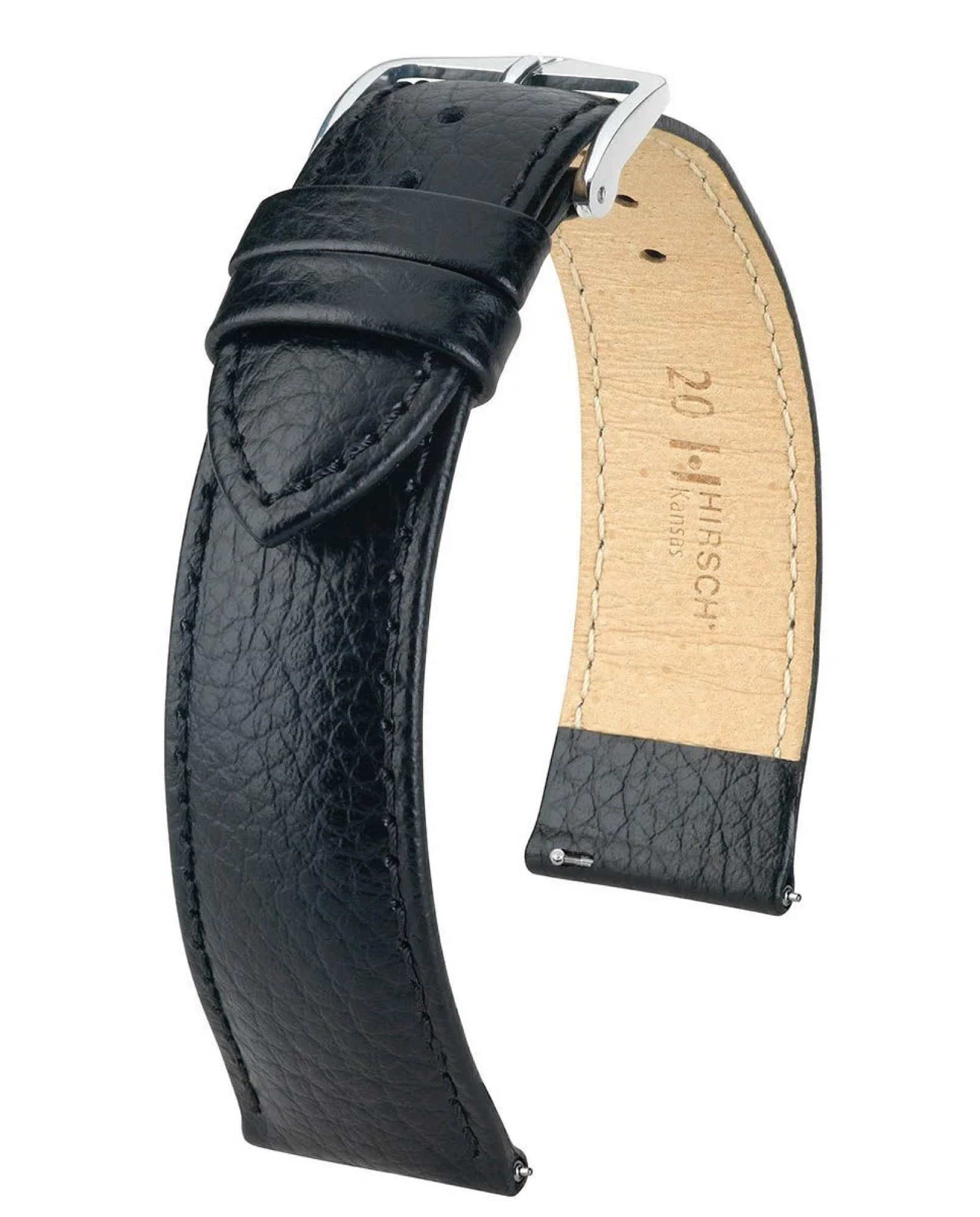Hirsch 01502050-2-22 Uhrenarmband Kansas L 22 mm Leder Schwarz
