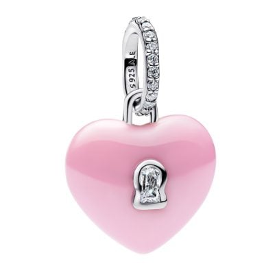Pandora Silver Dangle Charm Pink Ceramic Heart Padlock