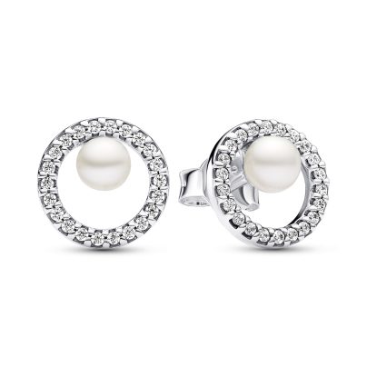 Pandora Stud Earrings Freshwater Cultured Pearl & Pavé Halo