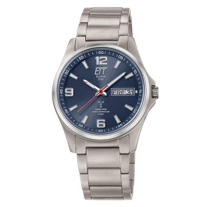 ETT Eco Tech Time Orologio Uomo In Legno D'Acero EGW-12127-32SET – Solar Drive, Quadrante Blu, Datario, Impermeabile 3 ATM - 2